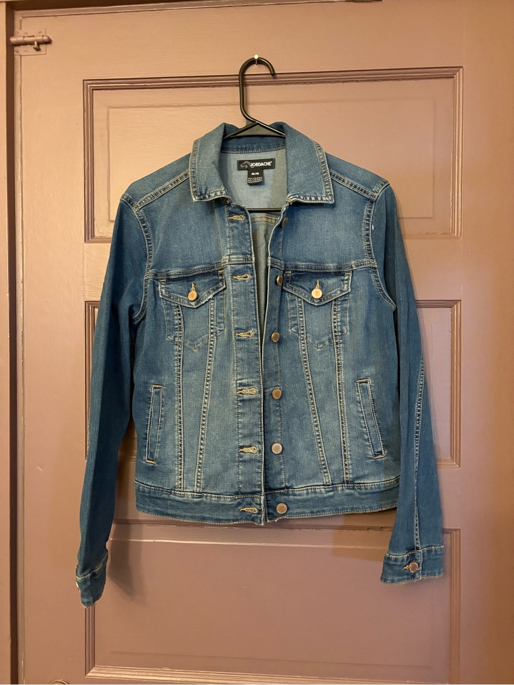 Jordache Denim Jacket size medium with “Awesome” painted on back